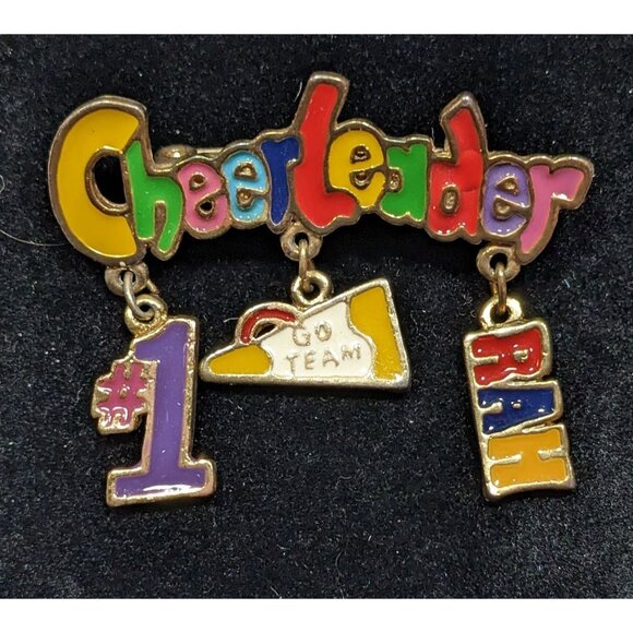 Vintage Rainbow Cheerleader Dangling Charm Brooch Signed DM - Picture 3 of 4
